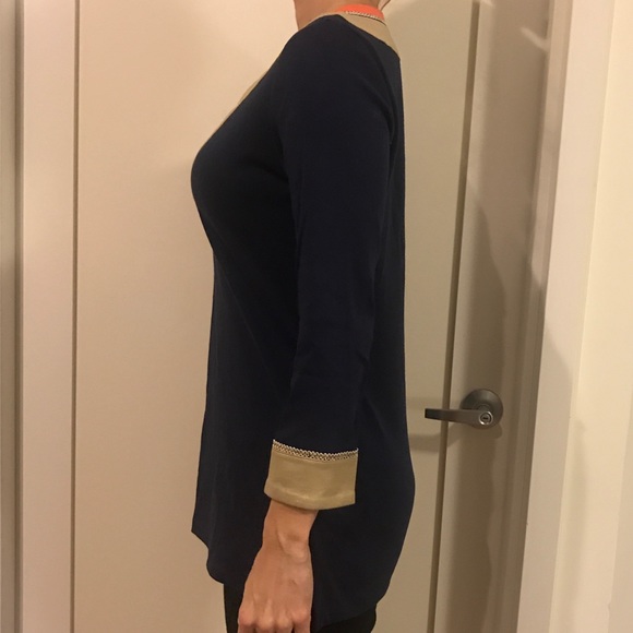 CHARTER CLUB NAVY, GOLD, & CORAL TUNIC TOP - Picture 2 of 4